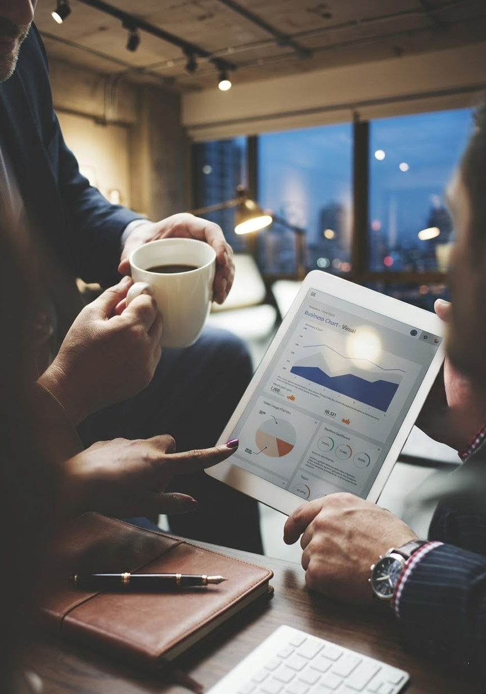 An image of a person showing analytics to another person