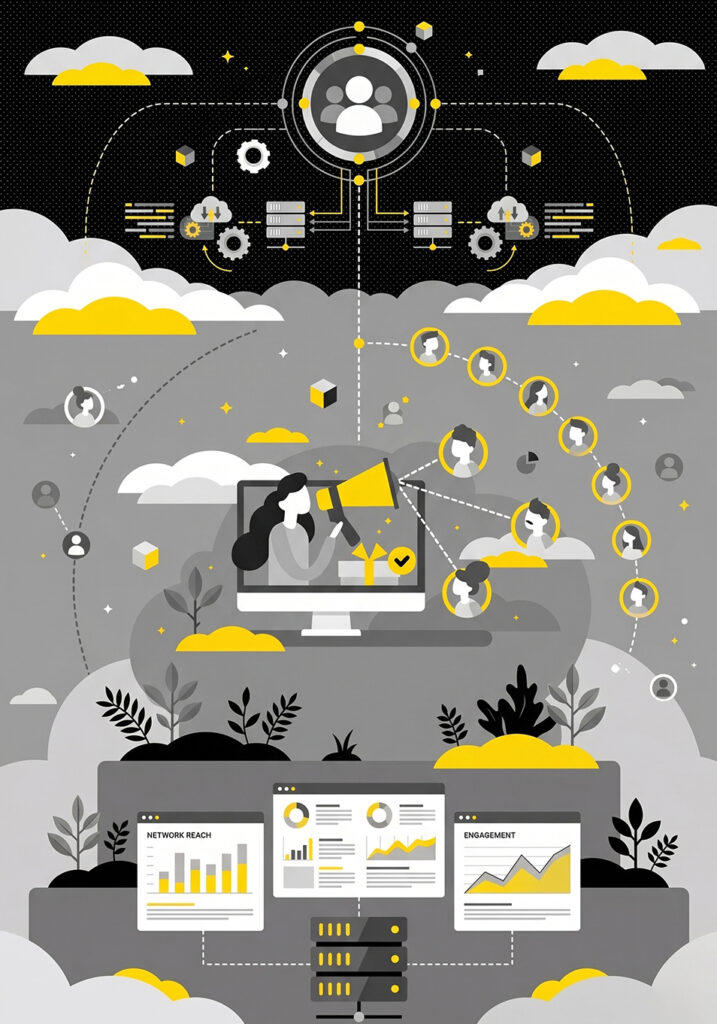 Infographic showing a person looking at people