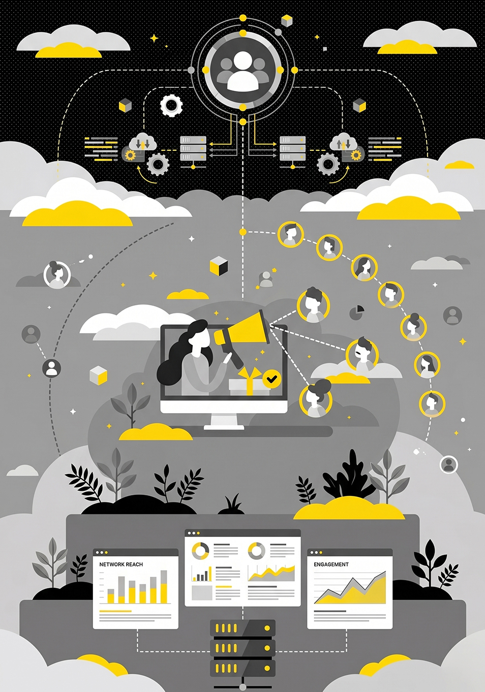 Infographic showing a person looking at people