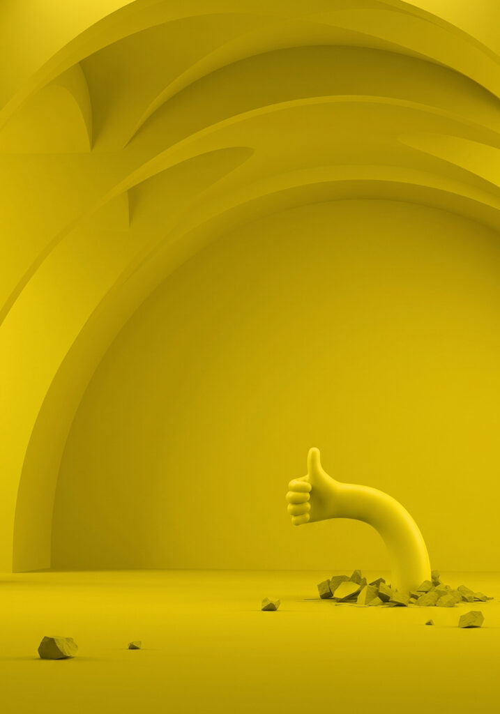 An infographic of a hand passing through the ground and having a thumb up