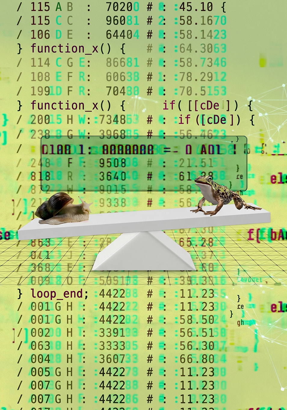 An image of a snail and a frog sitting on the two sides of a scale